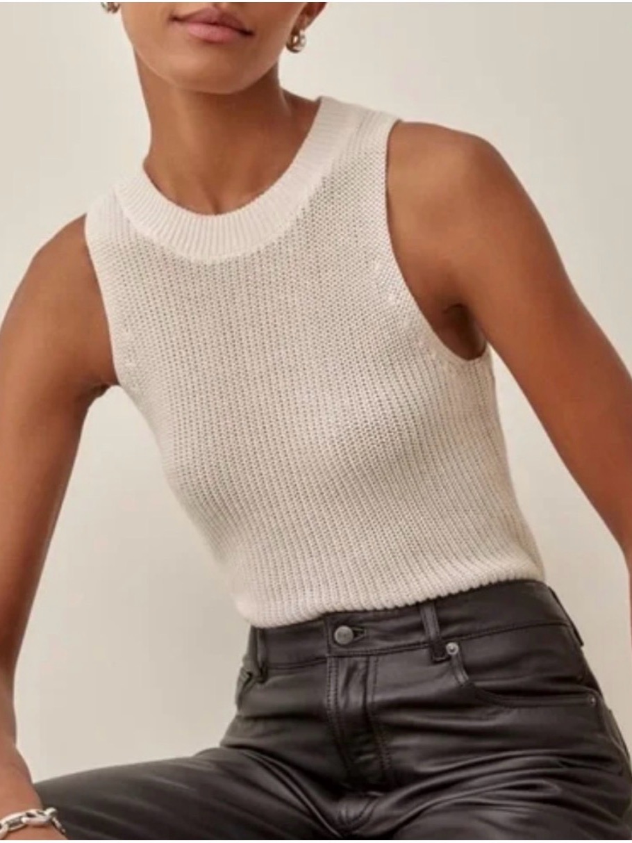 Reformation Lilac Sleeveless Knit Tank Top Cream Size L